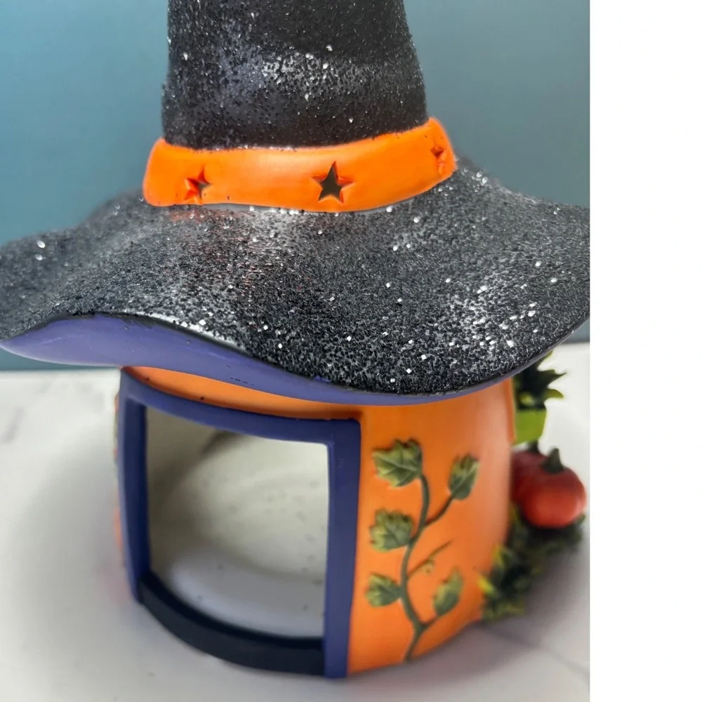 PartyLite Halloween Witches Hat Tea Light Holder Spinning Star Votive P7329